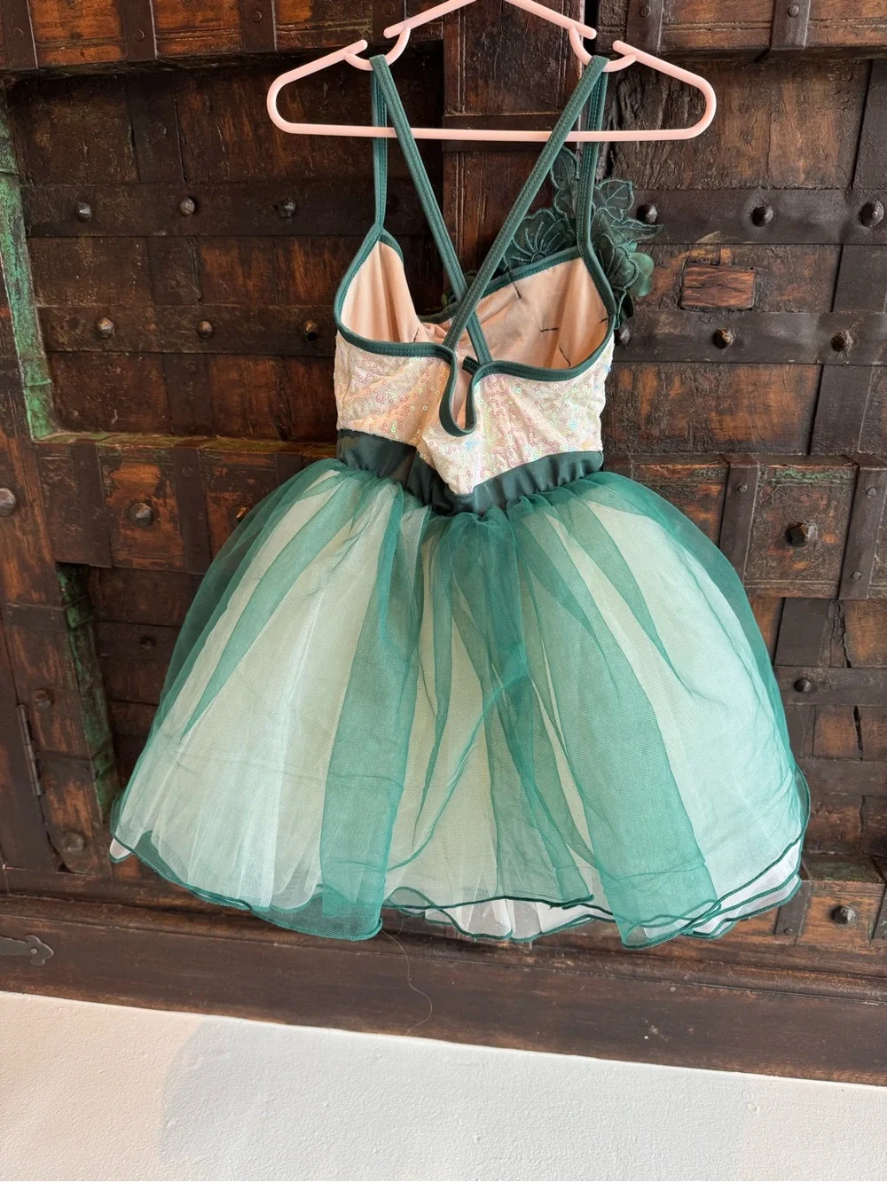 Girls dance Green Floral Tutu Dress Kids Costume size 5/6